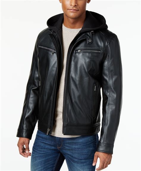 michael kors bomber jacket men leather|Michael Kors men's leather jacket.